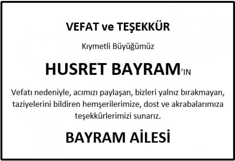 VEFAT VE TEŞEKKÜR...!